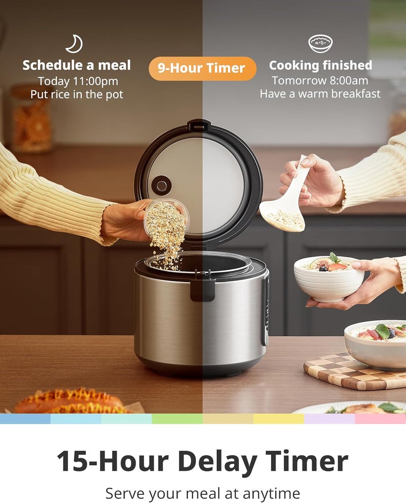 Comfee' ' Compact Rice Cooker, 6-in-1 Stainless Steel Multi Cooker, Slow Cooker, Steamer, Saute, and Warmer, 2 QT, 8 Cups Cooked(4 Cups Uncooked), Brown Rice, Quinoa and Oatmeal, 6 One-Touch Programs - Image 3